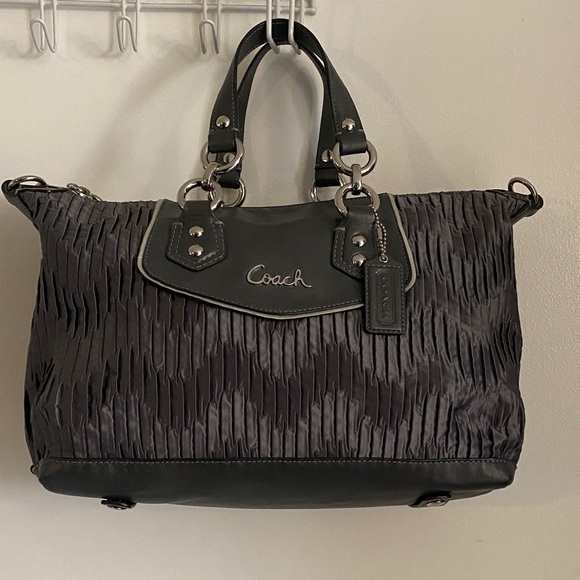 Coach Gray and silver Textured Shoulder Bag